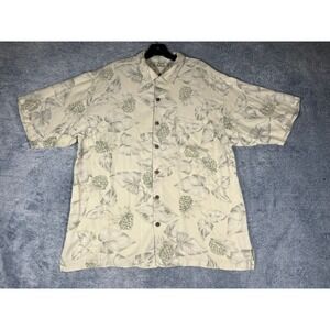 Tommy Bahama Mens Short Sleeve Silk Blend Tropical Camp Shirt Beige Green XL